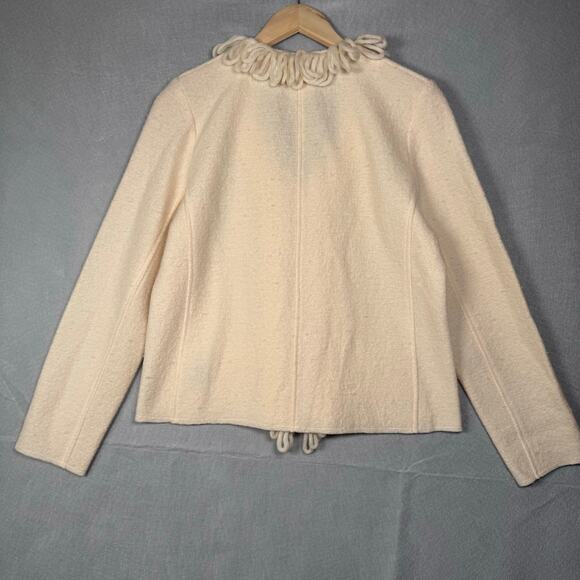 Vintage C.L.O.T.H.E.S. Ivory Fringe 100% Wool Cardigan Sweater Cottage Preppy M - Picture 2 of 6